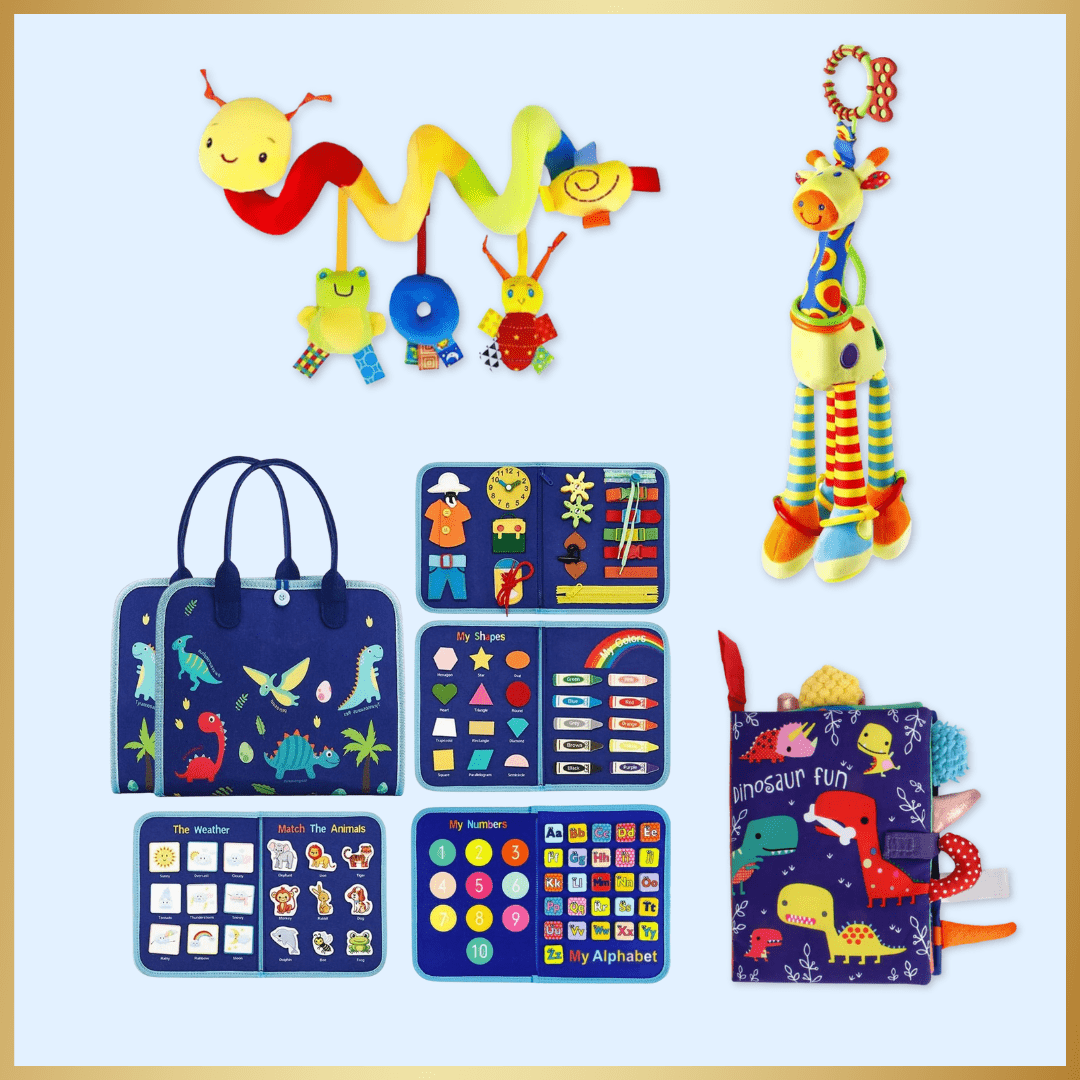 Fidtoy Sensory Explorer Bundle – Montessori Busy Board & Sensory Toys for Babies 0-3
