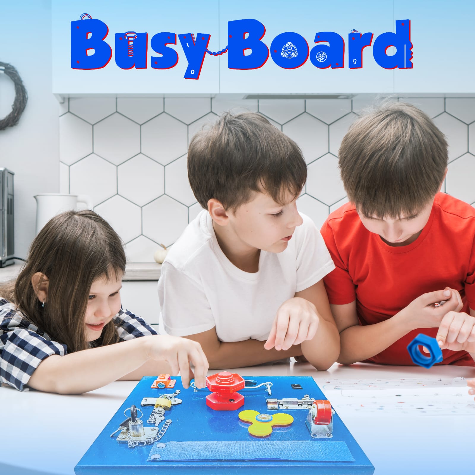 Busy Board - Montessori Activity Learning Wooden board - Yellow