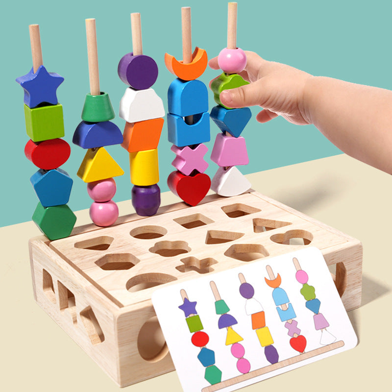 Fidtoy Shape Matching Pillar Intelligence Box – Montessori Wooden Color & Shape Learning Toy for Kids 4-6