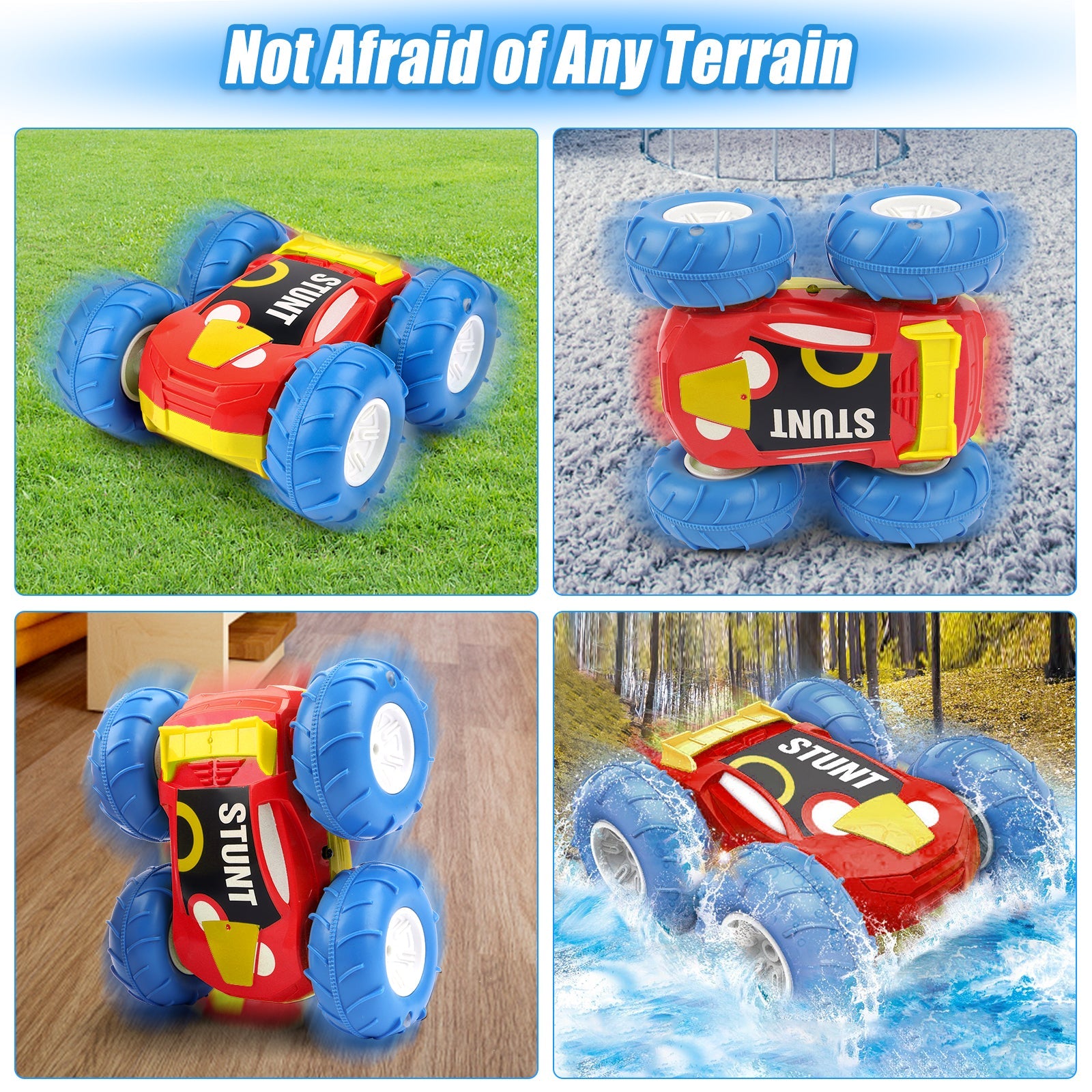 Remote Control Cars Waterproof 360° Flip Double Sided Car 2.4Ghz 15KM/H 4WD Off-Road Monster Truck LED Rechargeable Toy Car Gift for Kids