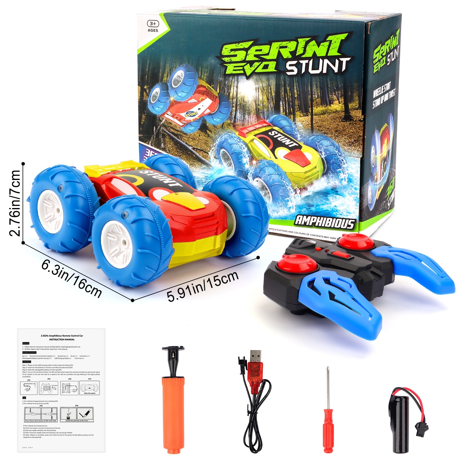 Remote Control Cars Waterproof 360° Flip Double Sided Car 2.4Ghz 15KM/H 4WD Off-Road Monster Truck LED Rechargeable Toy Car Gift for Kids