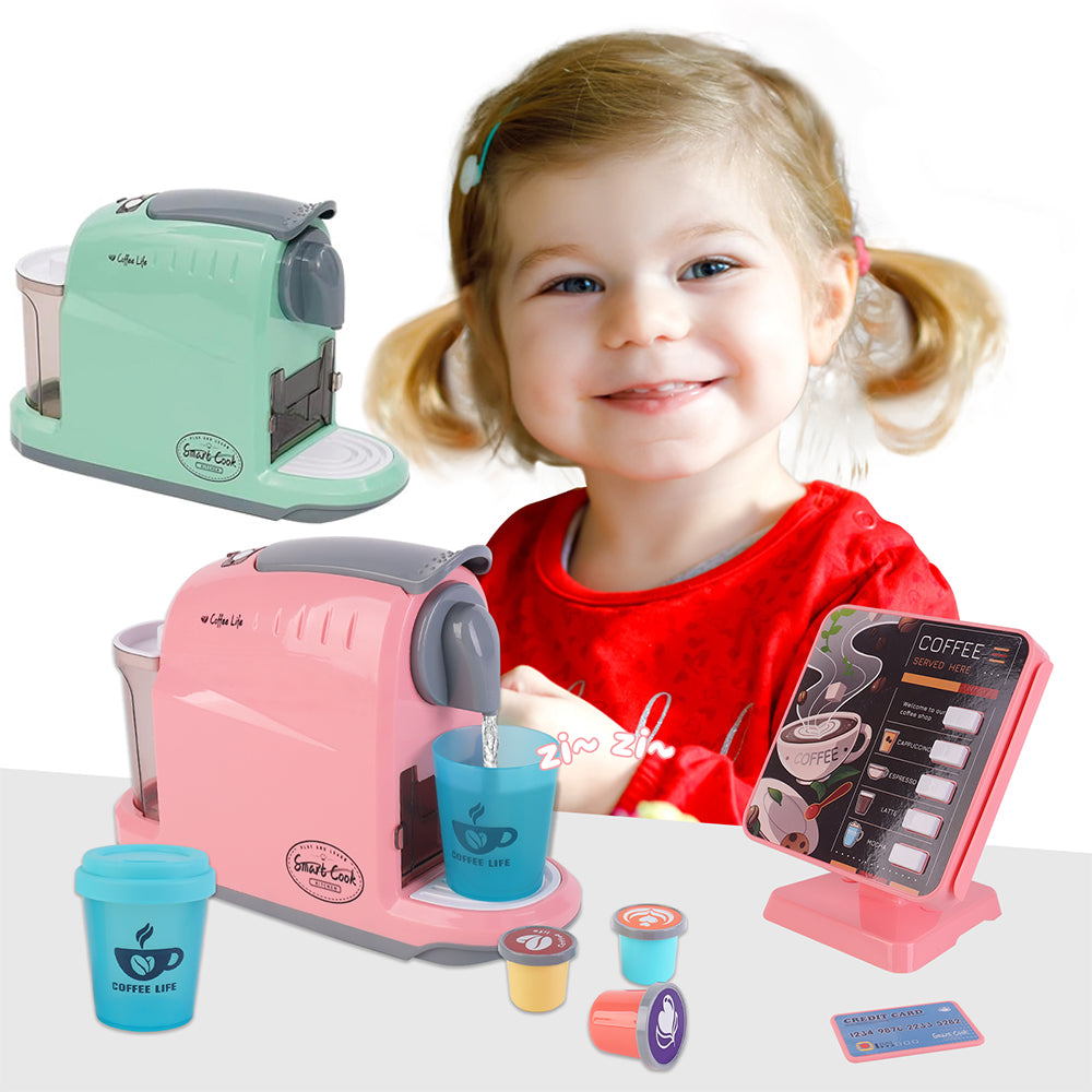 Coffret Café 44 Pièces – Machine à Café Son Et Lumière, Caisse Enregistreuse Avec Carte, Dinette Enfant, Supermarché, Jeu De Rôle 3+