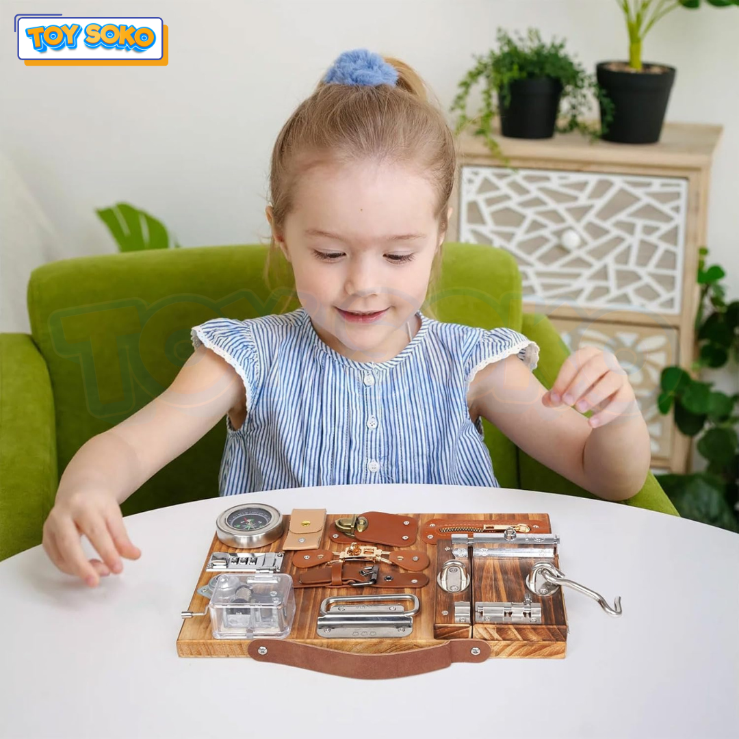 Carbon Grey Busy Board – 13-in-1 Montessori learning Toys