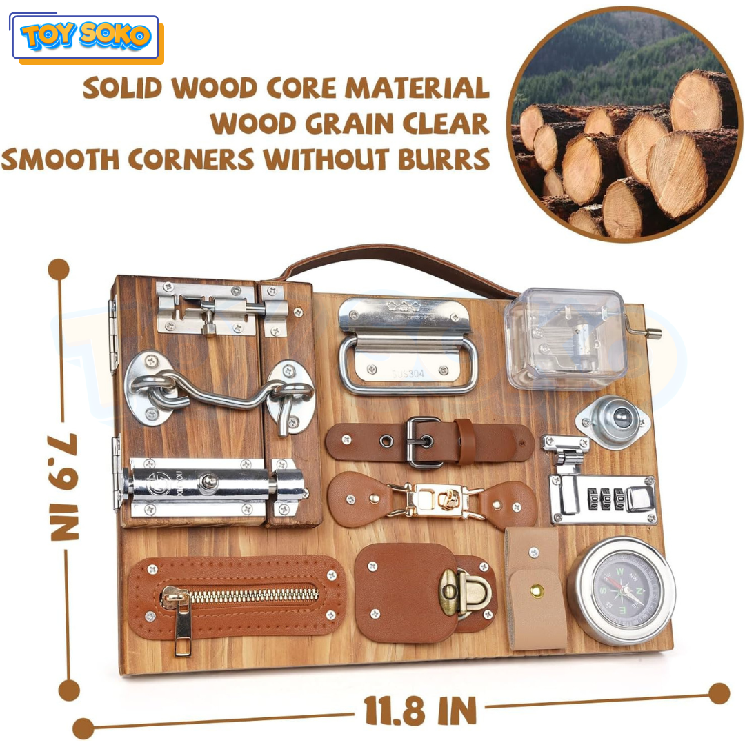 Carbon Grey Busy Board – 13-in-1 Montessori learning Toys