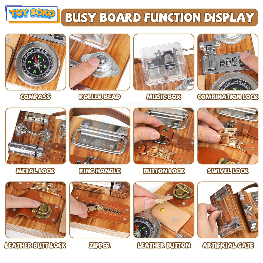 Carbon Grey Busy Board – 13-in-1 Montessori learning Toys