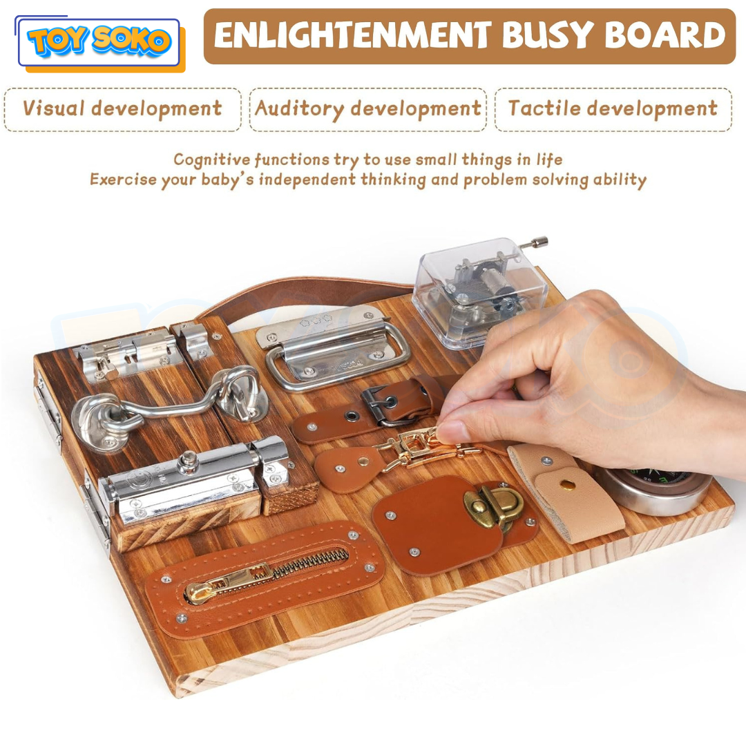 Carbon Grey Busy Board – 13-in-1 Montessori learning Toys