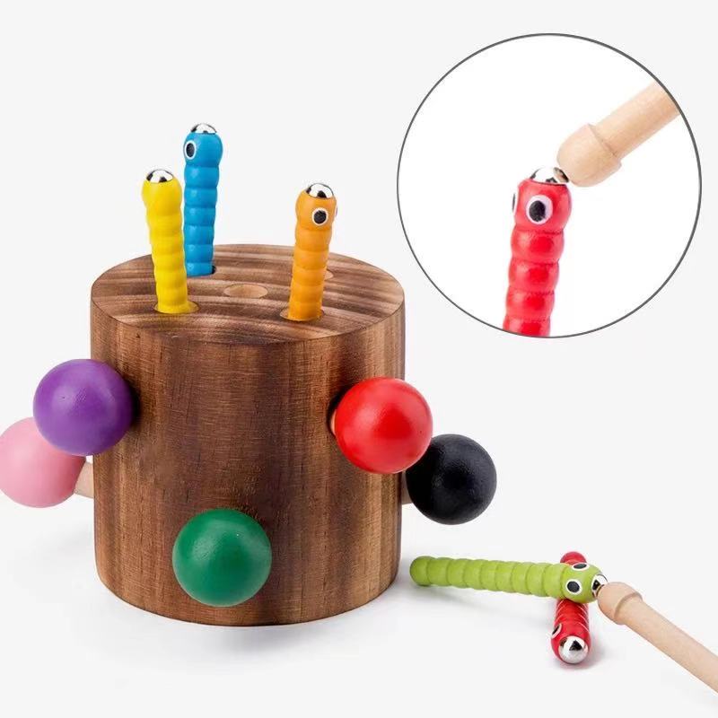 Wooden Catch Mushroom and Worms Game- Fine motor skills toys