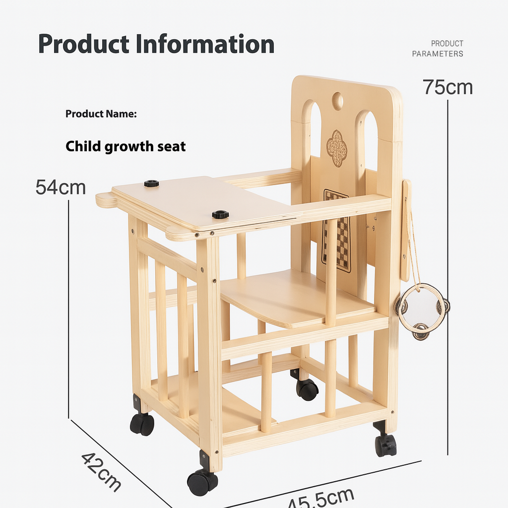 Wooden Multi-Use Baby Growth Chair with Sensory Activity Board (6–36 Months)