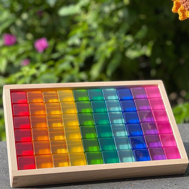 Fidtoy Bloques de Construcción de Colores Claros – Cubos Apilables de Acrílico Transparente para el Juego Educativo de Niños