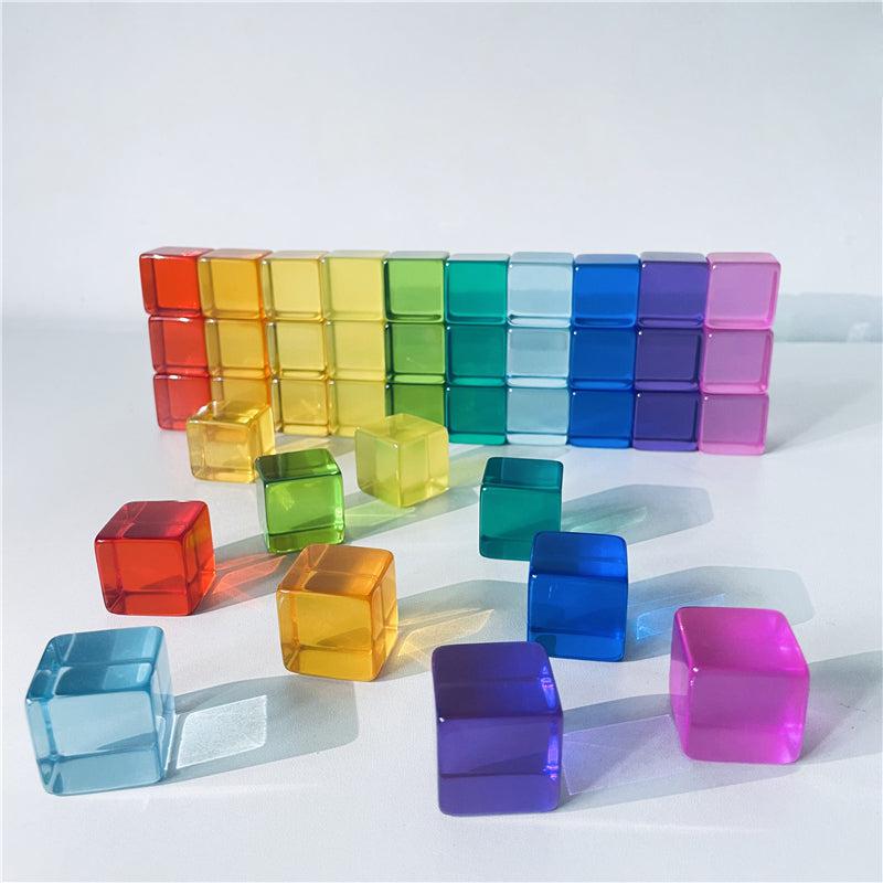 Fidtoy Bloques de Construcción de Colores Claros – Cubos Apilables de Acrílico Transparente para el Juego Educativo de Niños