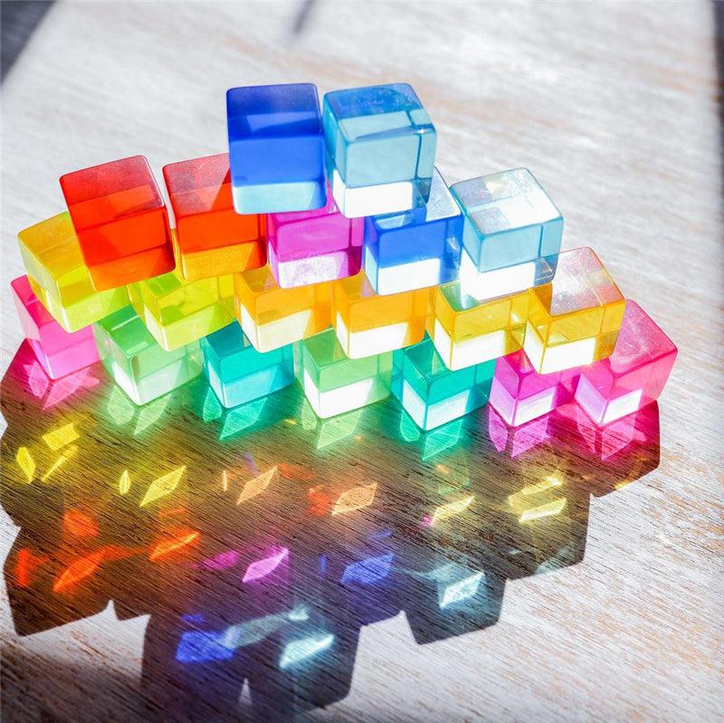 Fidtoy Bloques de Construcción de Colores Claros – Cubos Apilables de Acrílico Transparente para el Juego Educativo de Niños