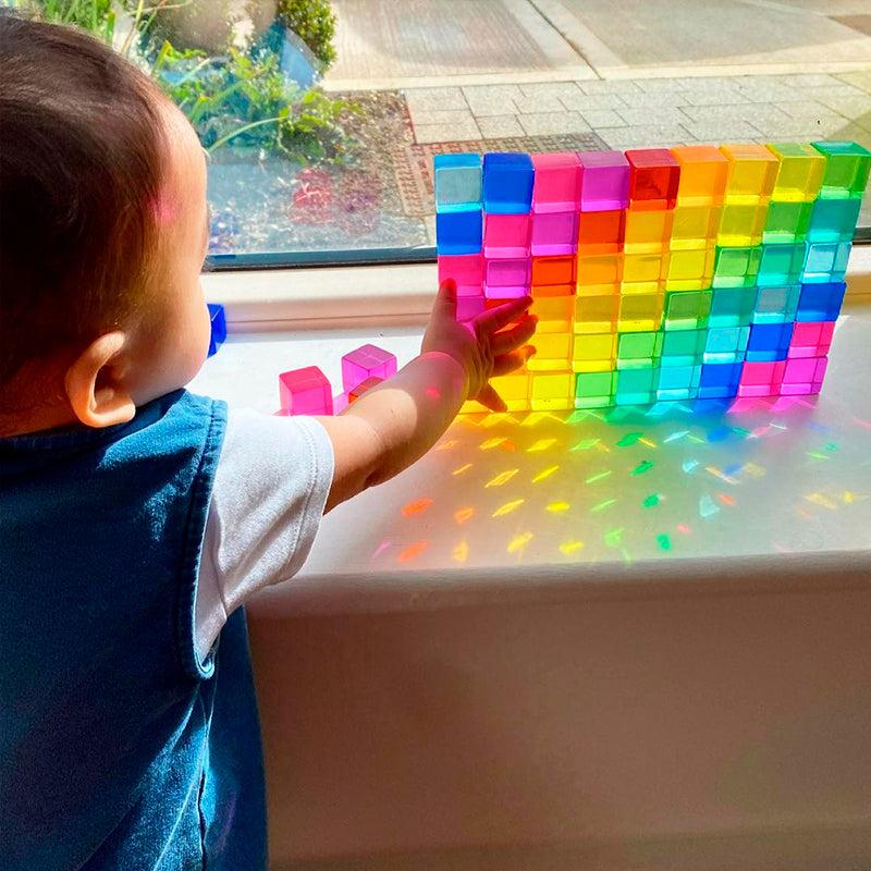 Fidtoy Bloques de Construcción de Colores Claros – Cubos Apilables de Acrílico Transparente para el Juego Educativo de Niños