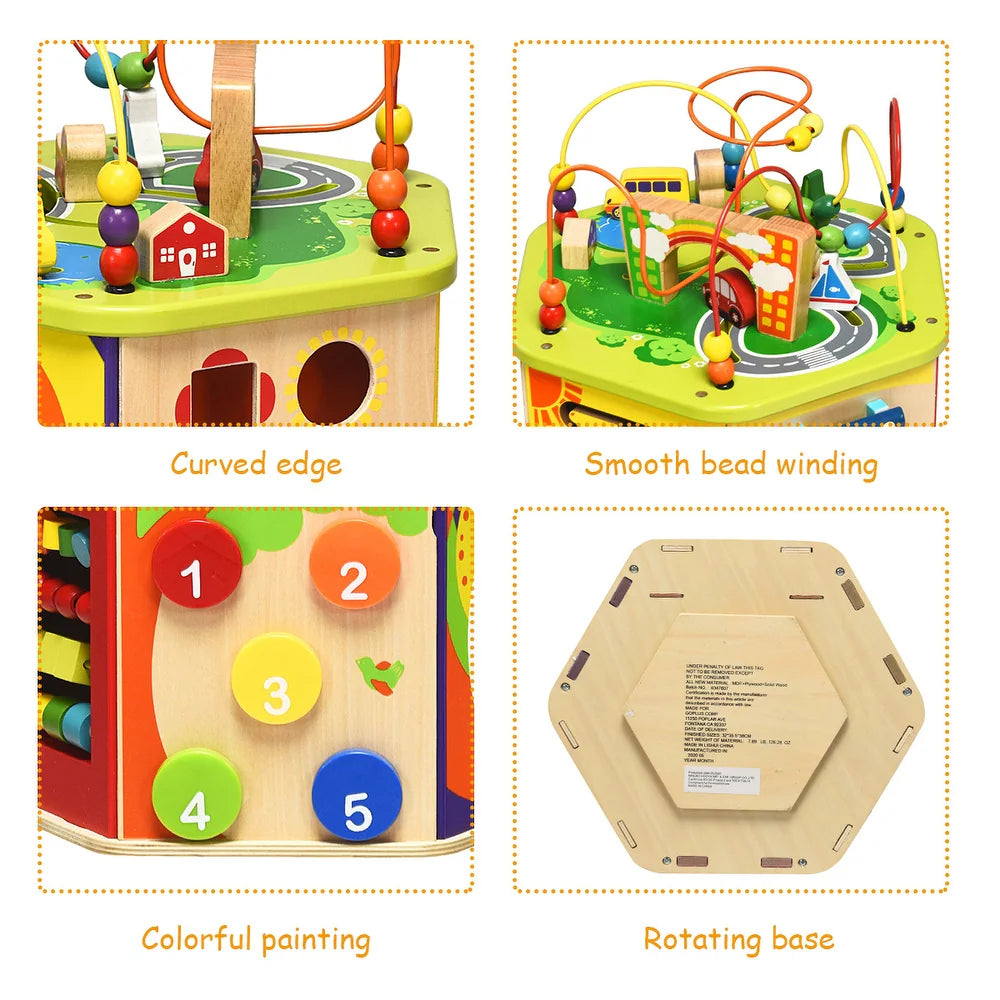 Fidtoy 7-in-1 Wooden Activity Cube – Montessori Learning Toy for Toddlers