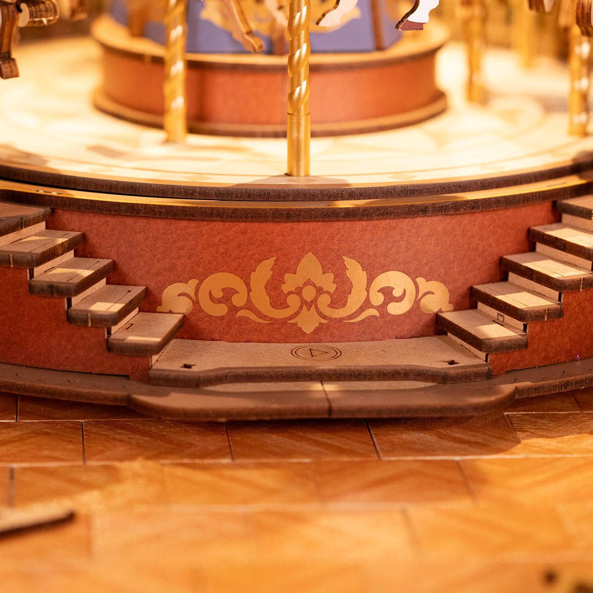 Classic Carousel 3D Wooden Puzzle — Rotating Music Box with LED Lights