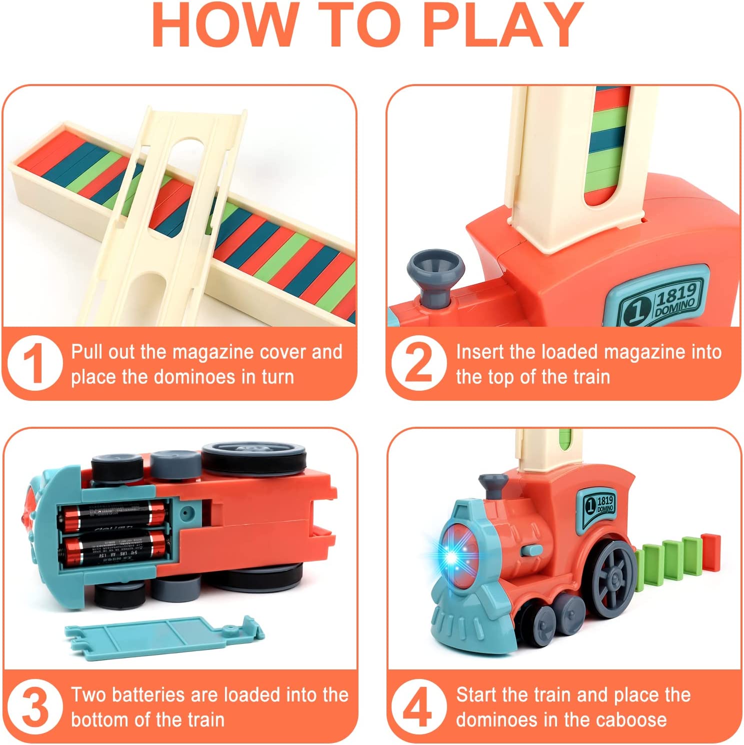 Automatic Domino Laying Electric Train Toy Set with 60Pcs Domino Blocks Sound and Light Kids Stacking Toys Domino Game for Kids (Pink)