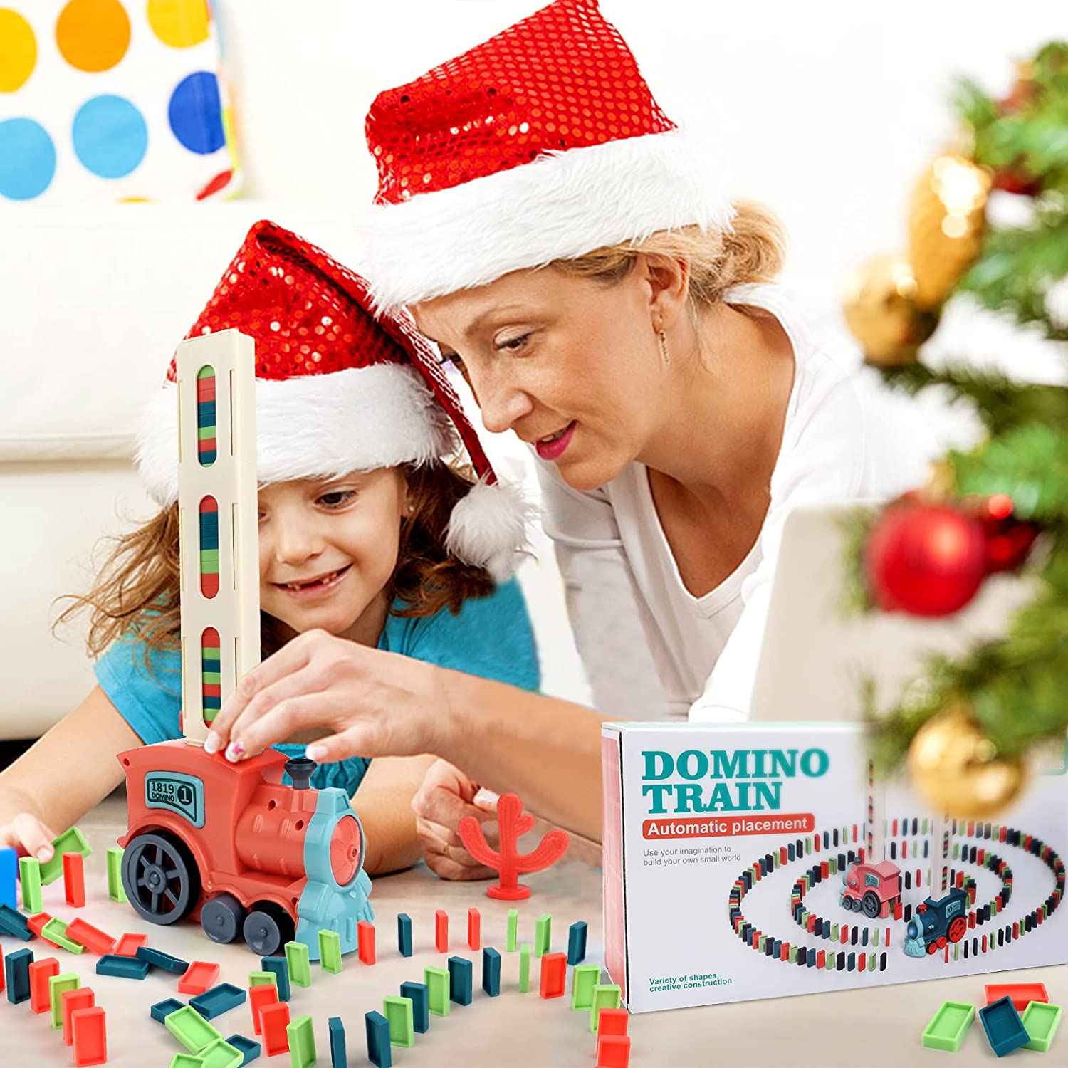 Automatic Domino Laying Electric Train Toy Set with 60Pcs Domino Blocks Sound and Light Kids Stacking Toys Domino Game for Kids (Pink)