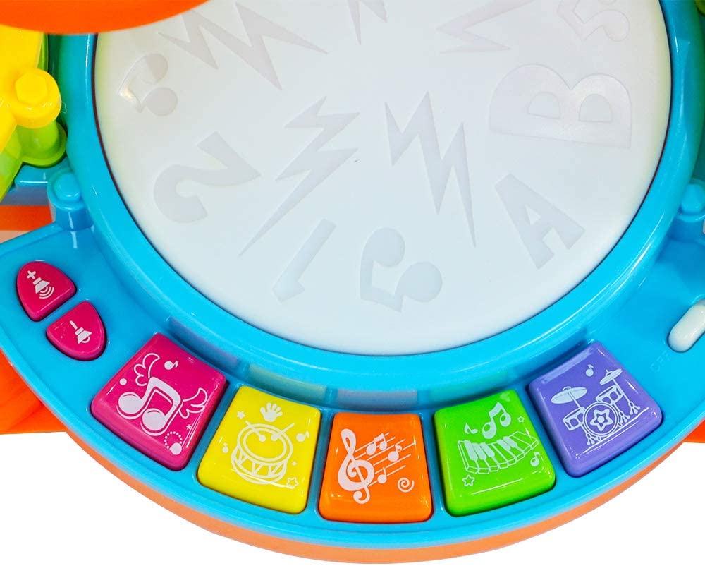 Beginners Musical Table Top Drum Kit Play Set with Drum Sticks, Microphone Light Features Interactive Music and Sounds for Kids