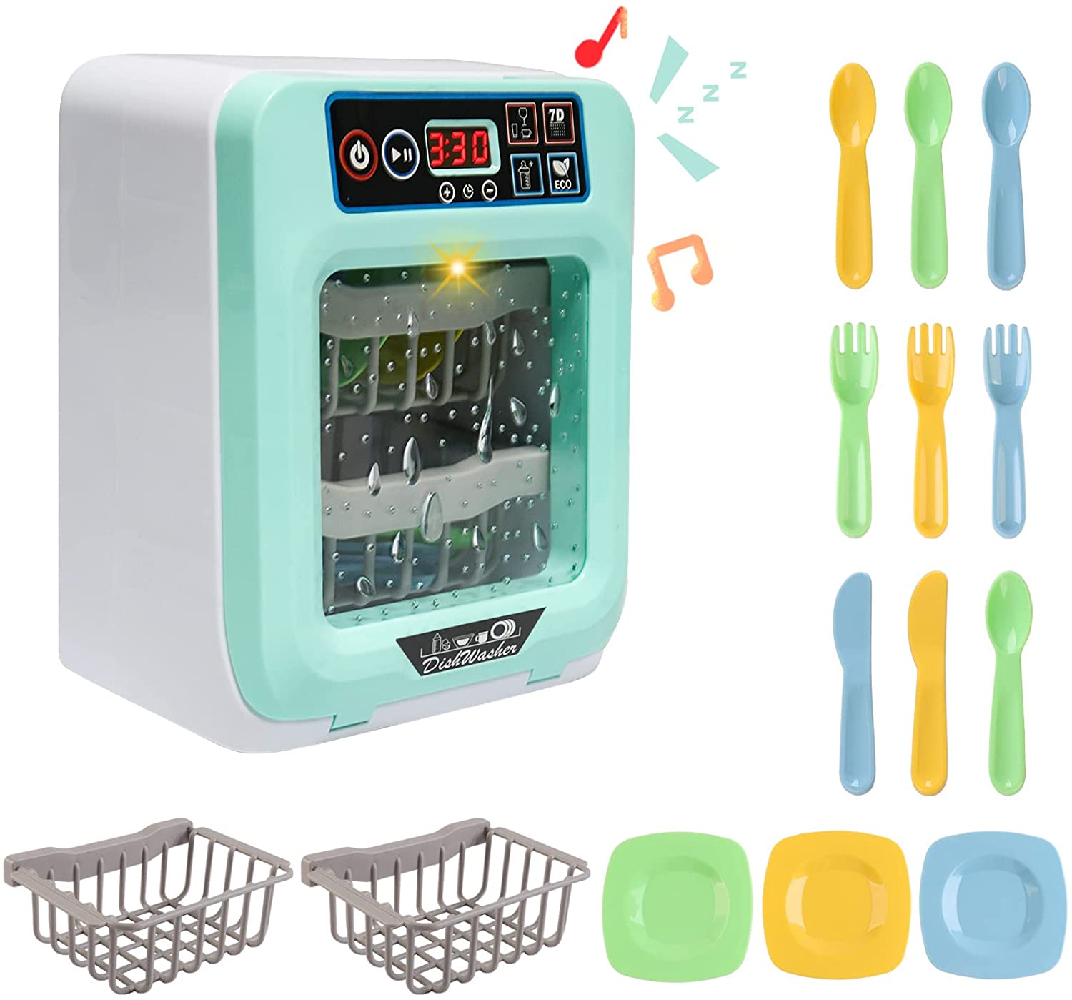 'My First Dishwasher’ LCD Screen Kitchen Play Set for Kids Role Play Christmas Gift with Realistic Lights and Sound Functions