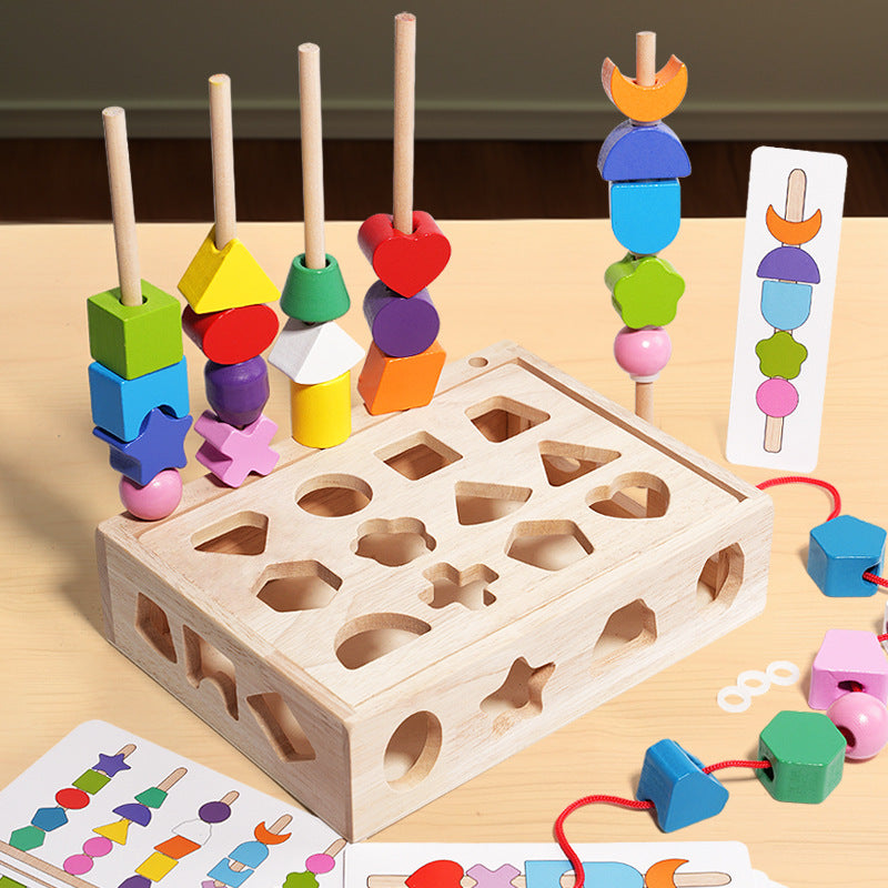 Fidtoy Shape Matching Pillar Intelligence Box – Montessori Wooden Color & Shape Learning Toy for Kids 4-6
