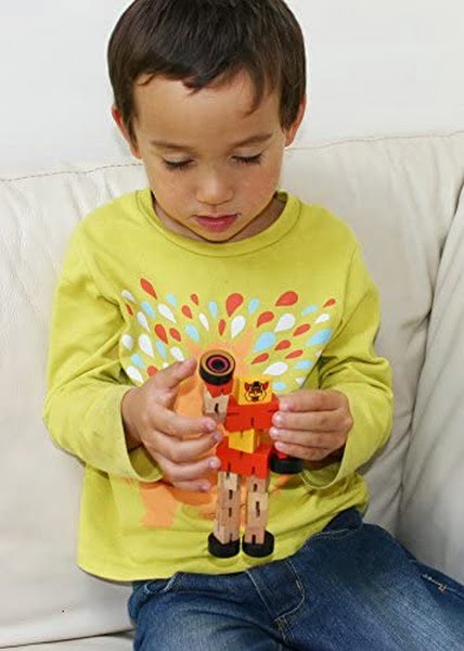 Wooden Robot Transformer - 2-in-1 Action Figure & Vehicle (Random Color Shipped)