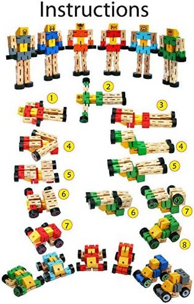 Wooden Robot Transformer - 2-in-1 Action Figure & Vehicle (Random Color Shipped)