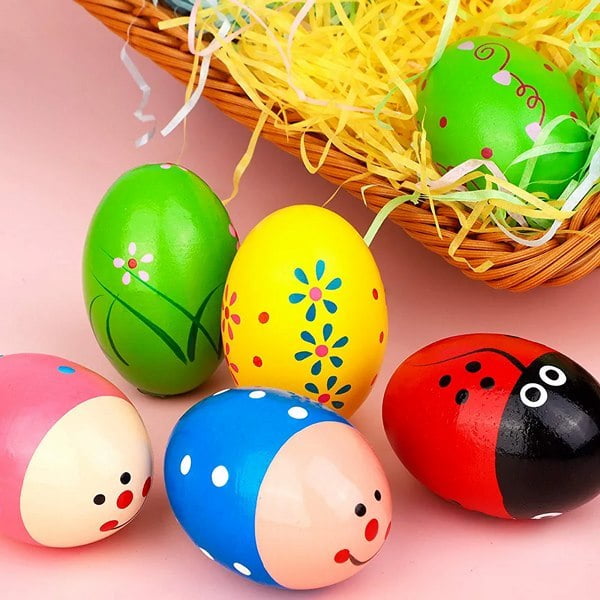 Wooden Egg Shaker Toy | Colorful Rattle (One Random Design Shipped)