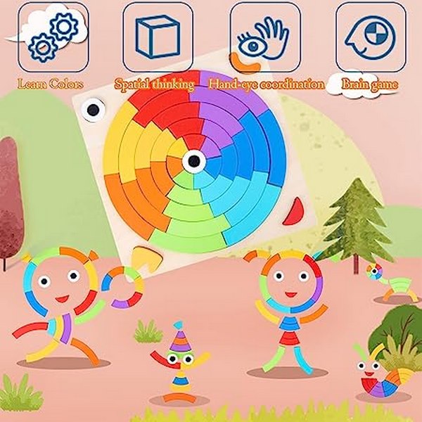 Wooden Rainbow puzzle with 15 reference cards - EKT2693