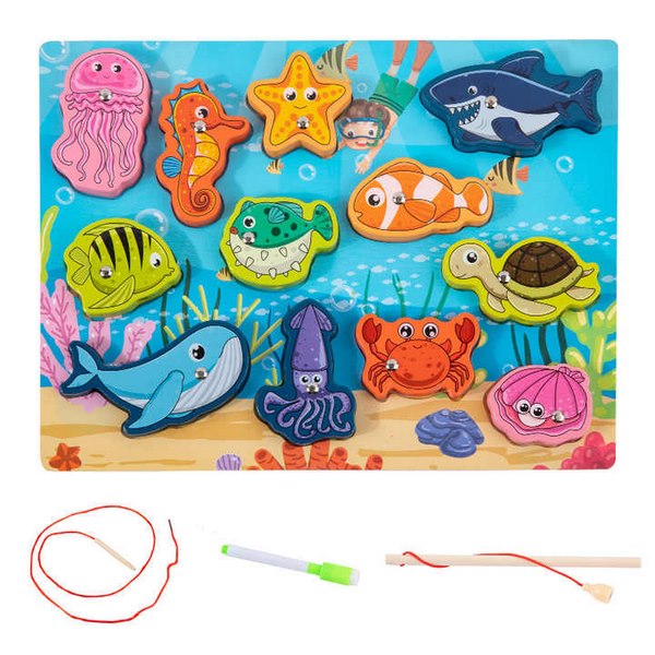 Wooden magnetic lacing board sea animals - EKT2749