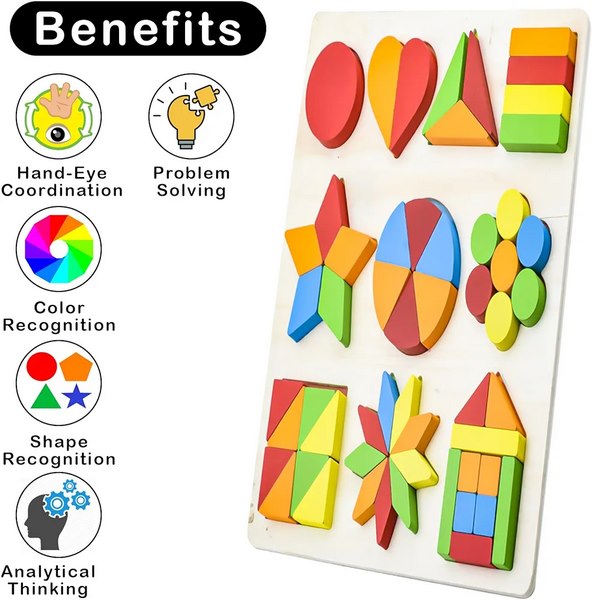 Wooden 3D Colourful Puzzle | Engaging Activity Toy (One Random Design Shipped)