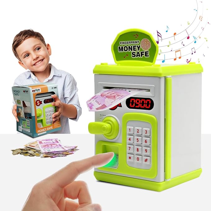 ATM Money Bank - Green | Learn to Save with Finger-print Enabled Piggy Bank