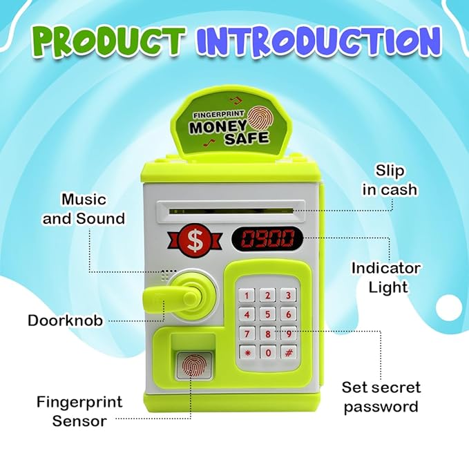 ATM Money Bank - Green | Learn to Save with Finger-print Enabled Piggy Bank
