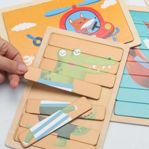 Wooden Double Sided 8Pc Stick Puzzle Animal - EKT3402