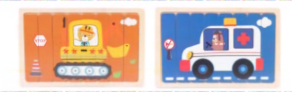 Wooden Double Sided 8Pc Stick Puzzle Vehical - EKT3405