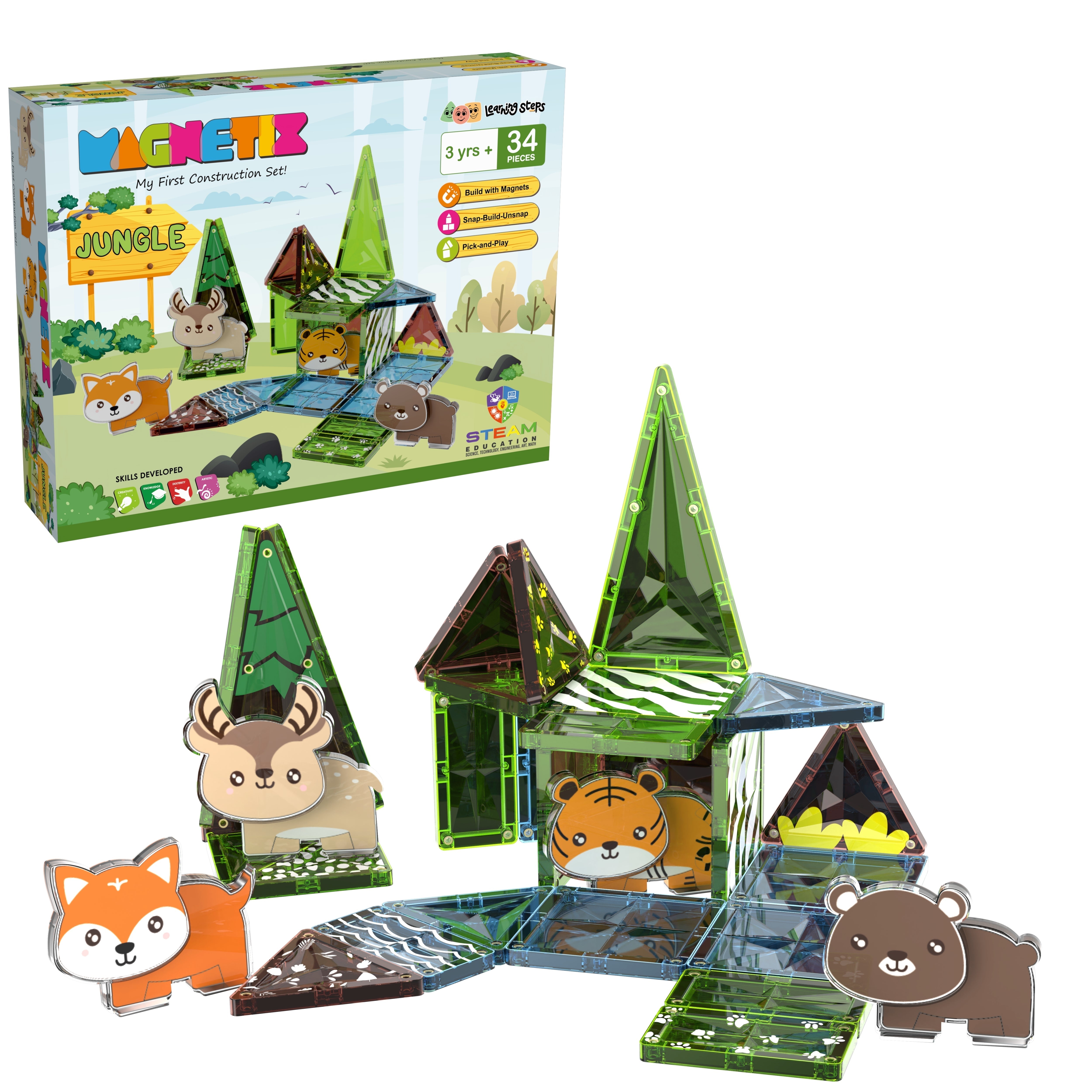 Magnetix Construction Set Jungle Theme 34 Pieces - EKT3654