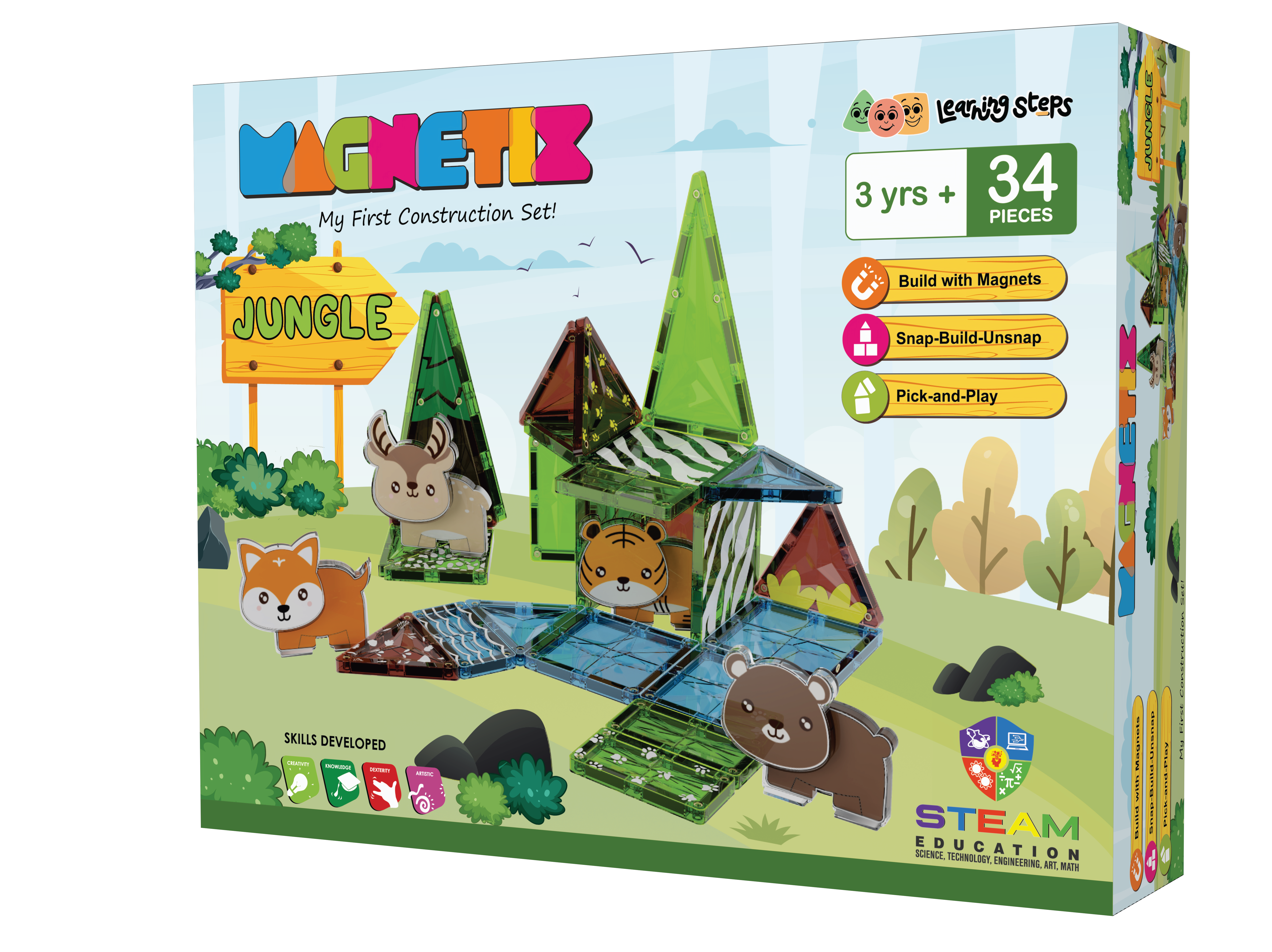 Magnetix Construction Set Jungle Theme 34 Pieces - EKT3654