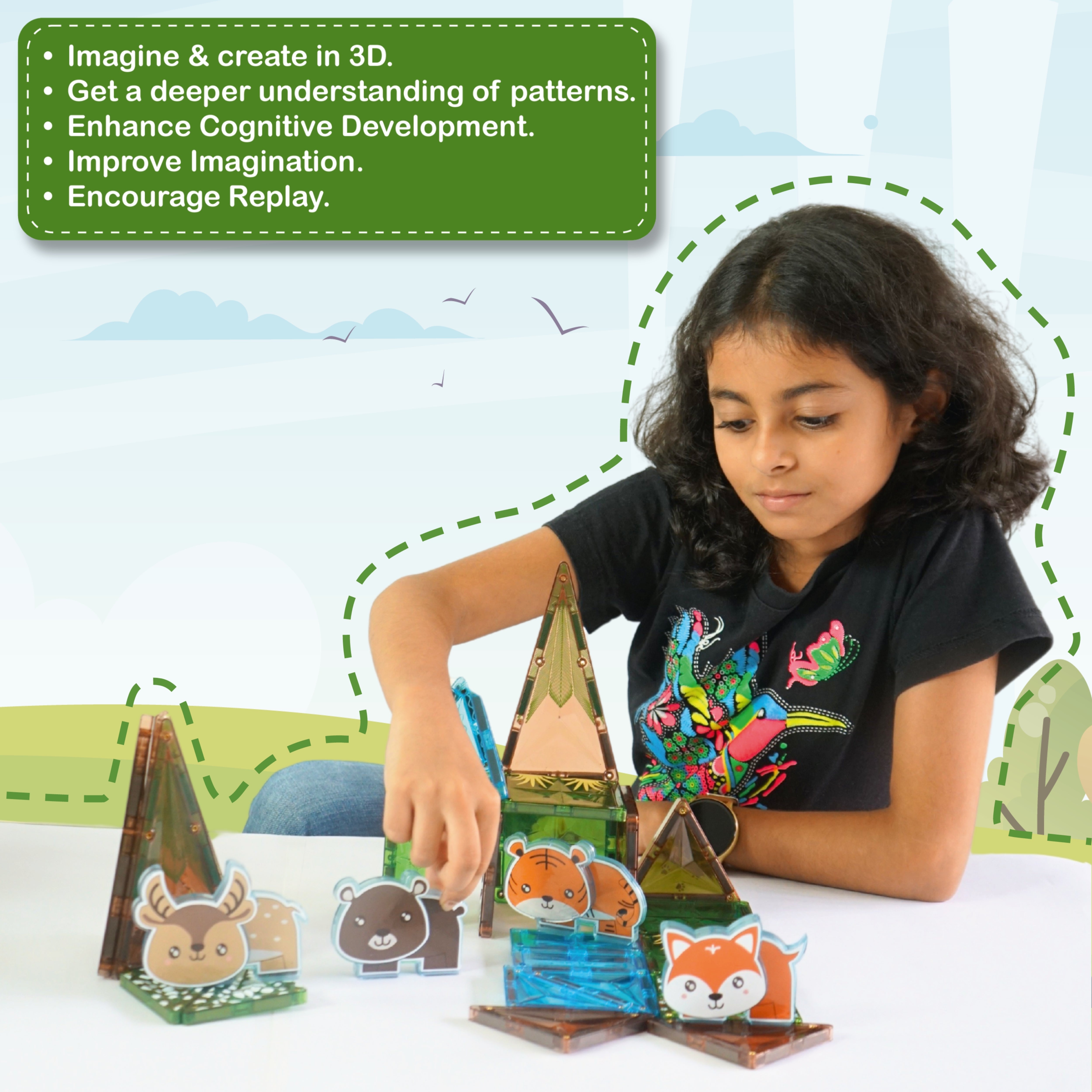 Magnetix Construction Set Jungle Theme 34 Pieces - EKT3654