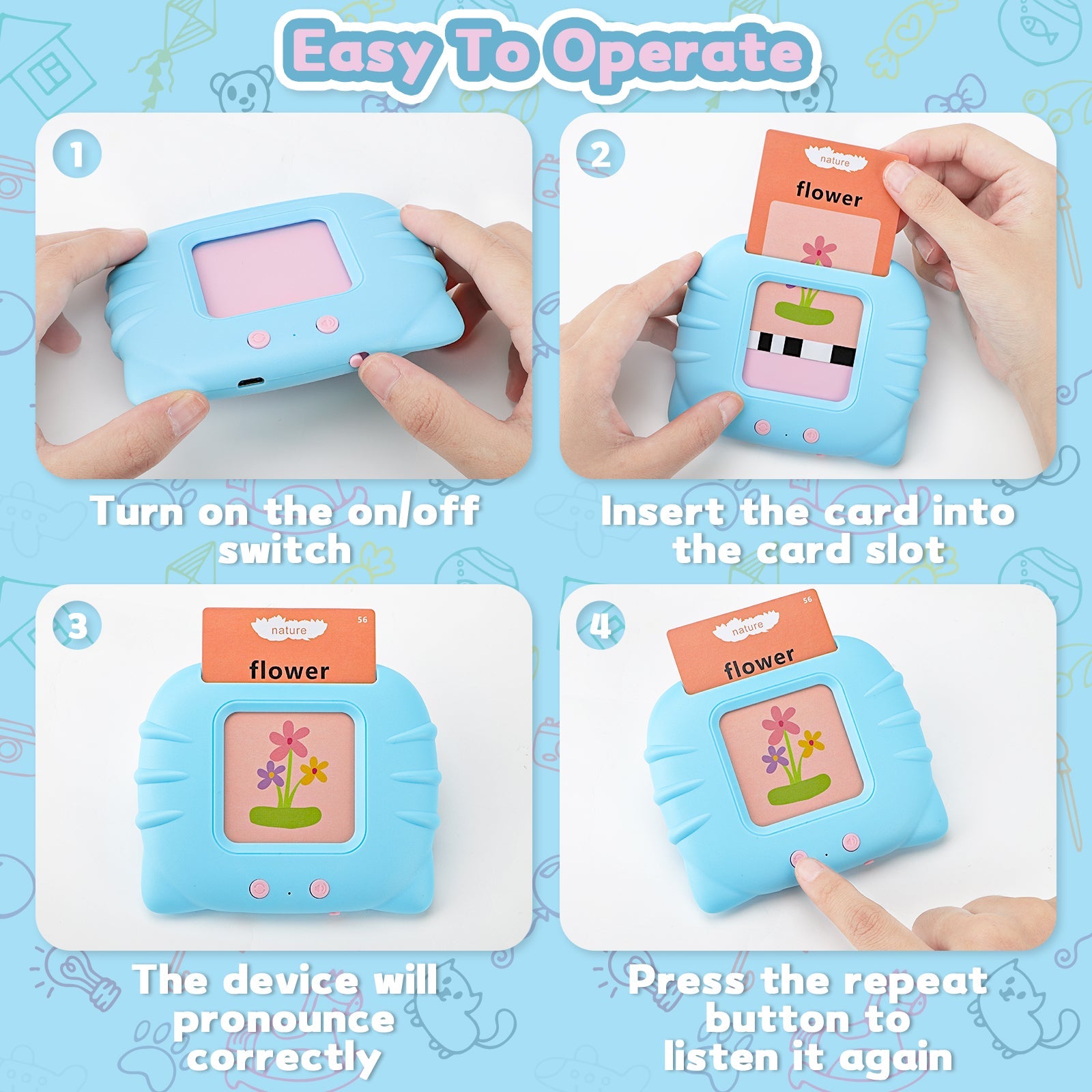 Talking Flash Cards Early Educational Toys Audible Flash Cards 224 Words Montessori Interactive Toy for Kids