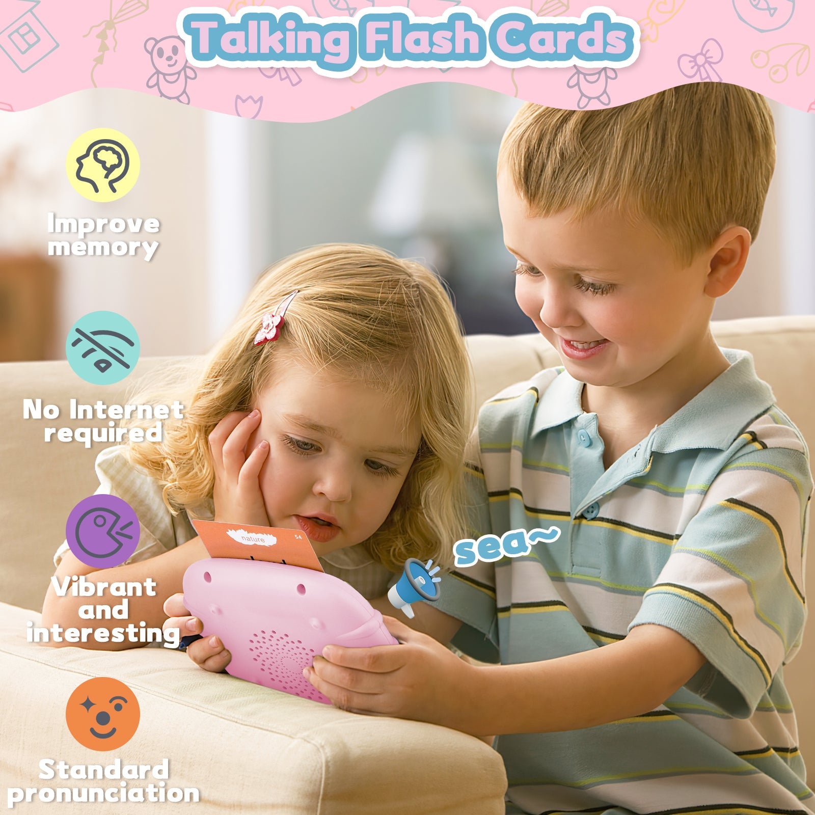 Talking Flash Cards Early Educational Toys Audible Flash Cards 224 Words Montessori Interactive Toy for Kids Christmas Birthdays Gift