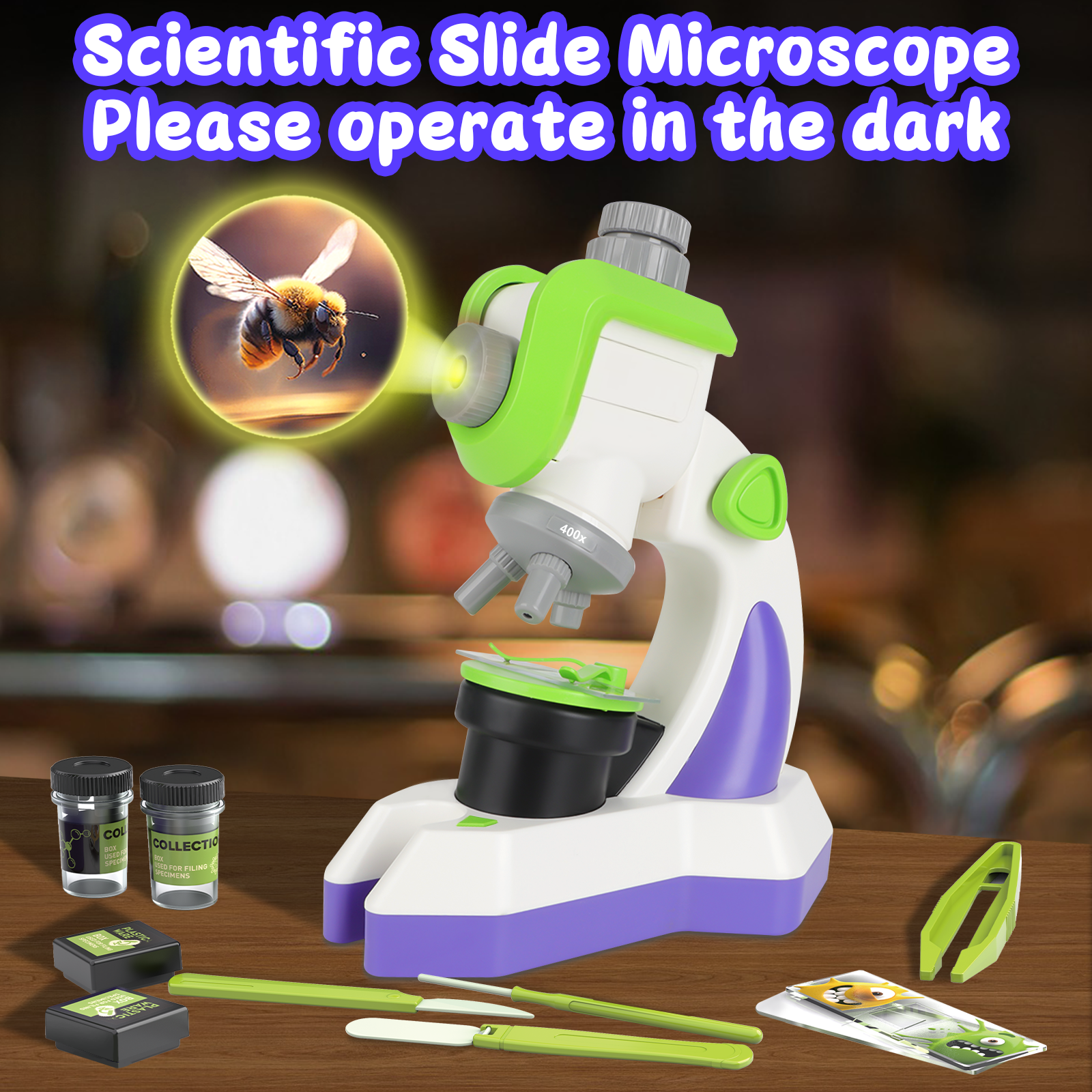 Kids Microscope 100x 400x 1200x Portable Microscope Kit with LED Light and Slide Beginner Educational Science Kit Study Educational Toys
