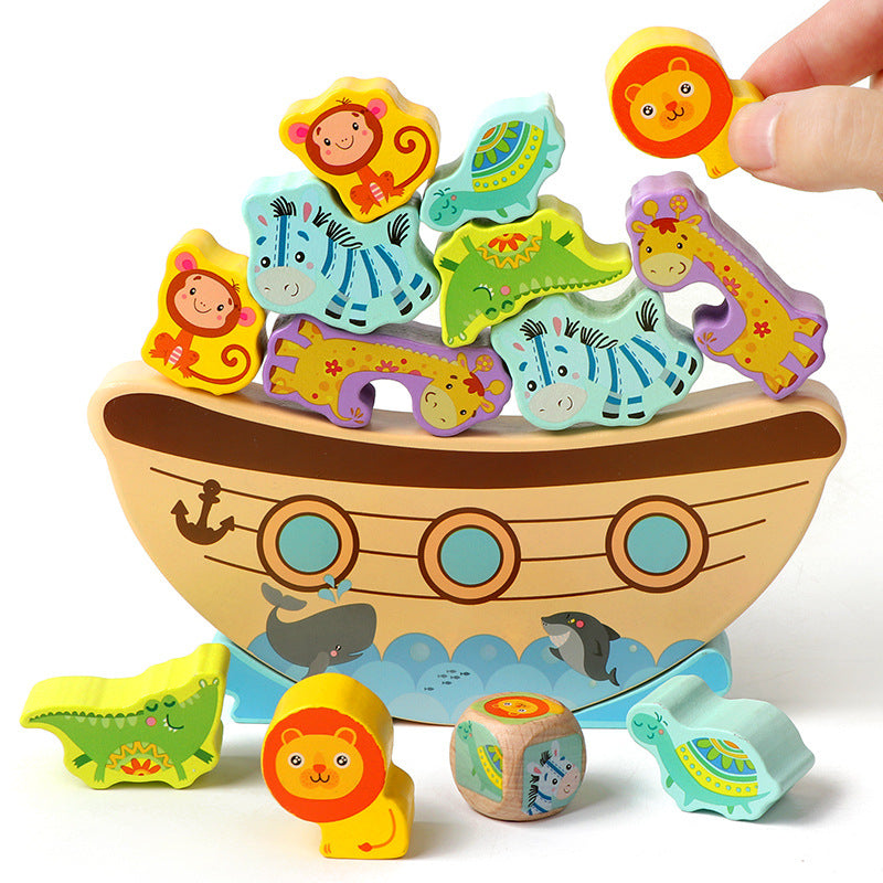 Wooden Balancing boat Animals blocks toy great birthday gift