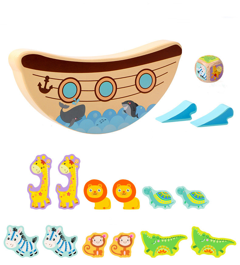 Wooden Balancing boat Animals blocks toy great birthday gift