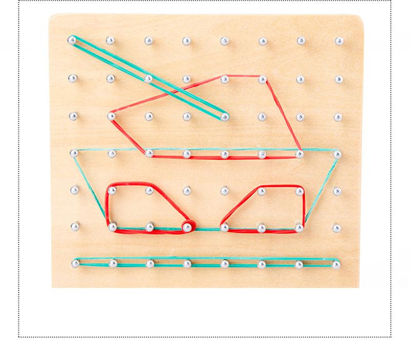 Jeu de formes géométriques en bois Fidtoy – Jouet éducatif pour enfants (mathématiques et géométrie) avec élastiques