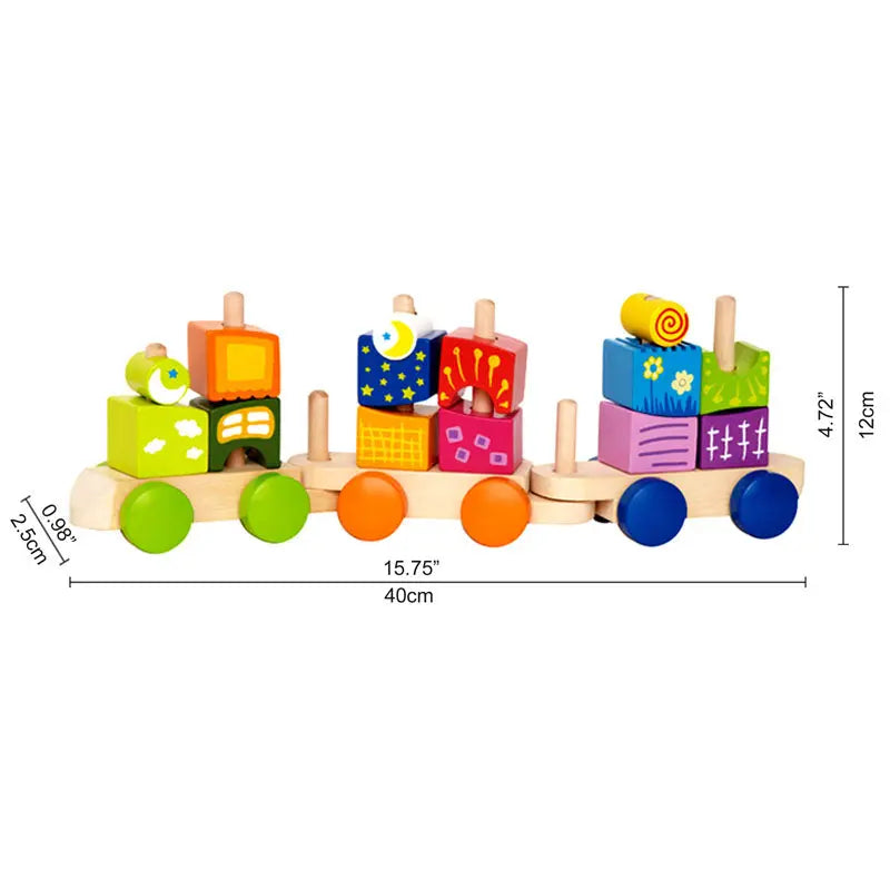 Fidtoy Jouet Train en Bois 17 Pièces – Jeu d'apprentissage et d'empilage pour Tout-petits