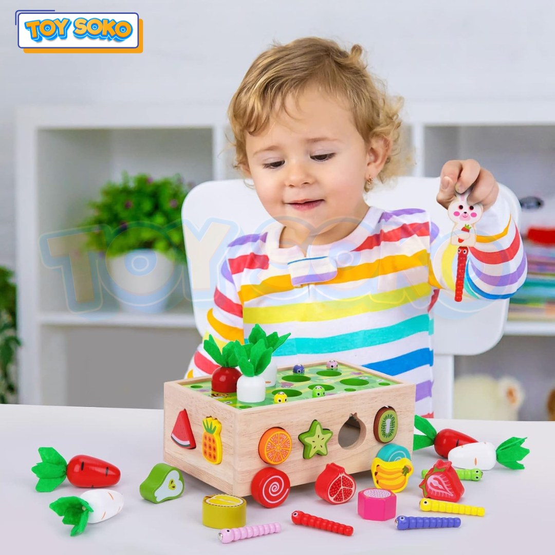 Farm Orchard Push & Pull Car – Wooden Toys & Puzzle for Kids