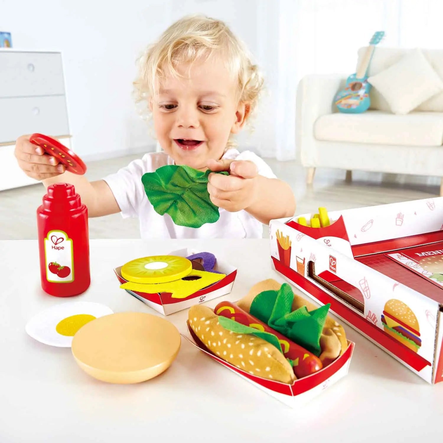 Fidtoy Wooden Fast Food Playset Kids Burger Kitchen Toy Set
