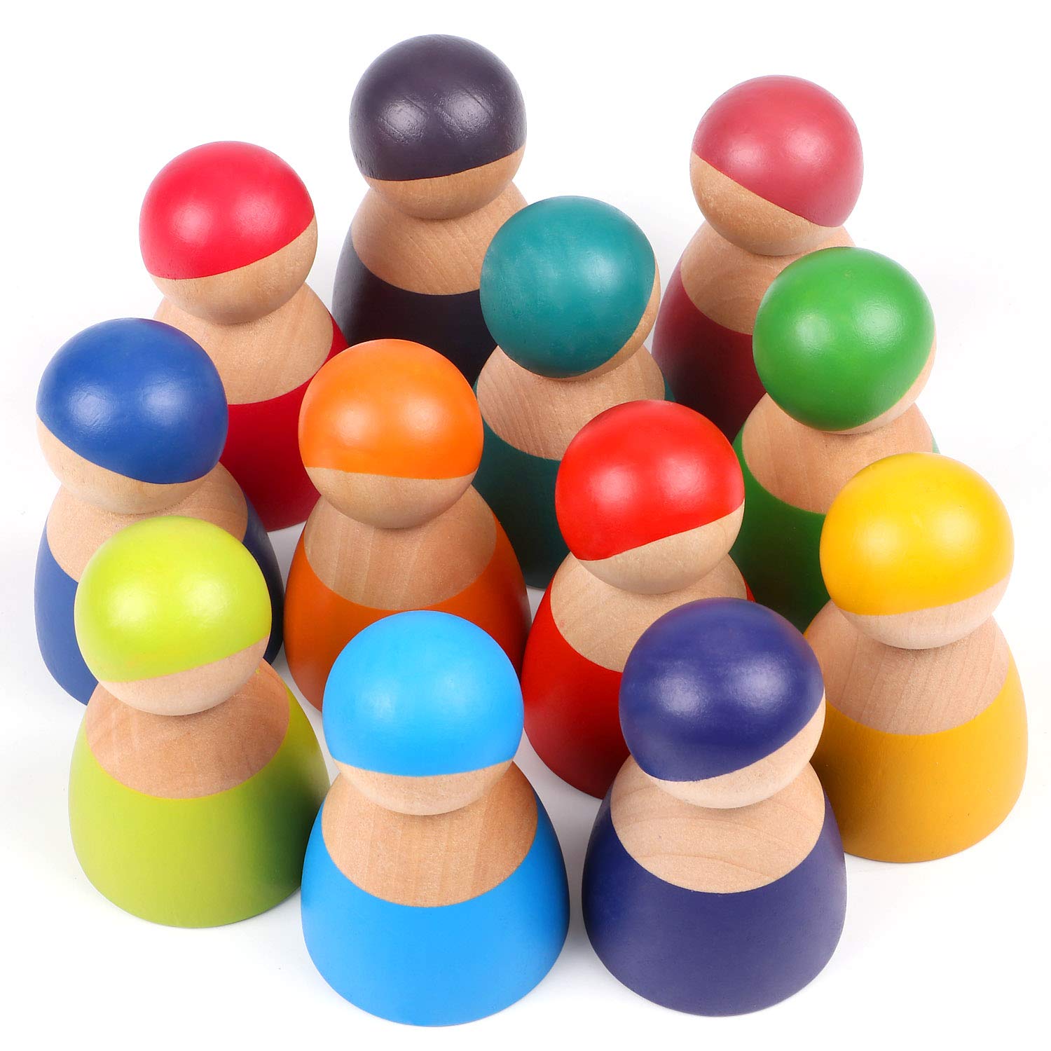 12 Piece Rainbow Wooden Peg People Set - Open Ended Wooden Toys