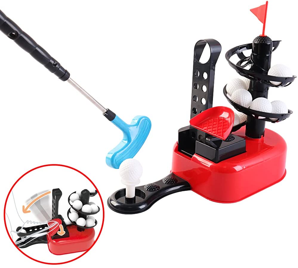 Beginners Golf Training Play Set with Club, Play Balls and Foot Pedal Base Included - Great Indoor and Outdoor Fun Activity for Kids