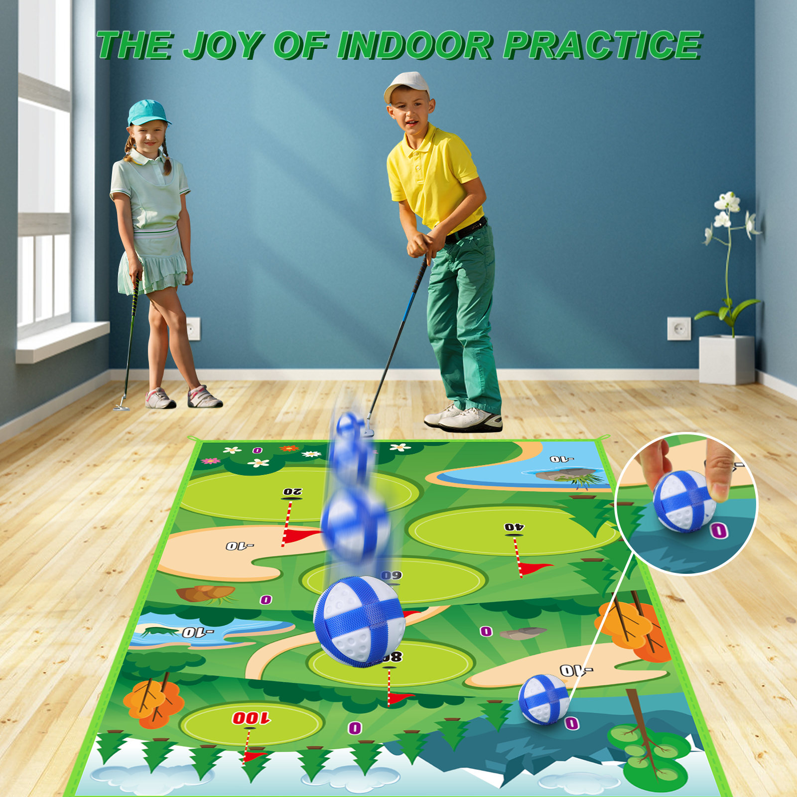 Outdoor Toy Golf Chipping Game Set with Golf Hitting Practice Mat for Kids