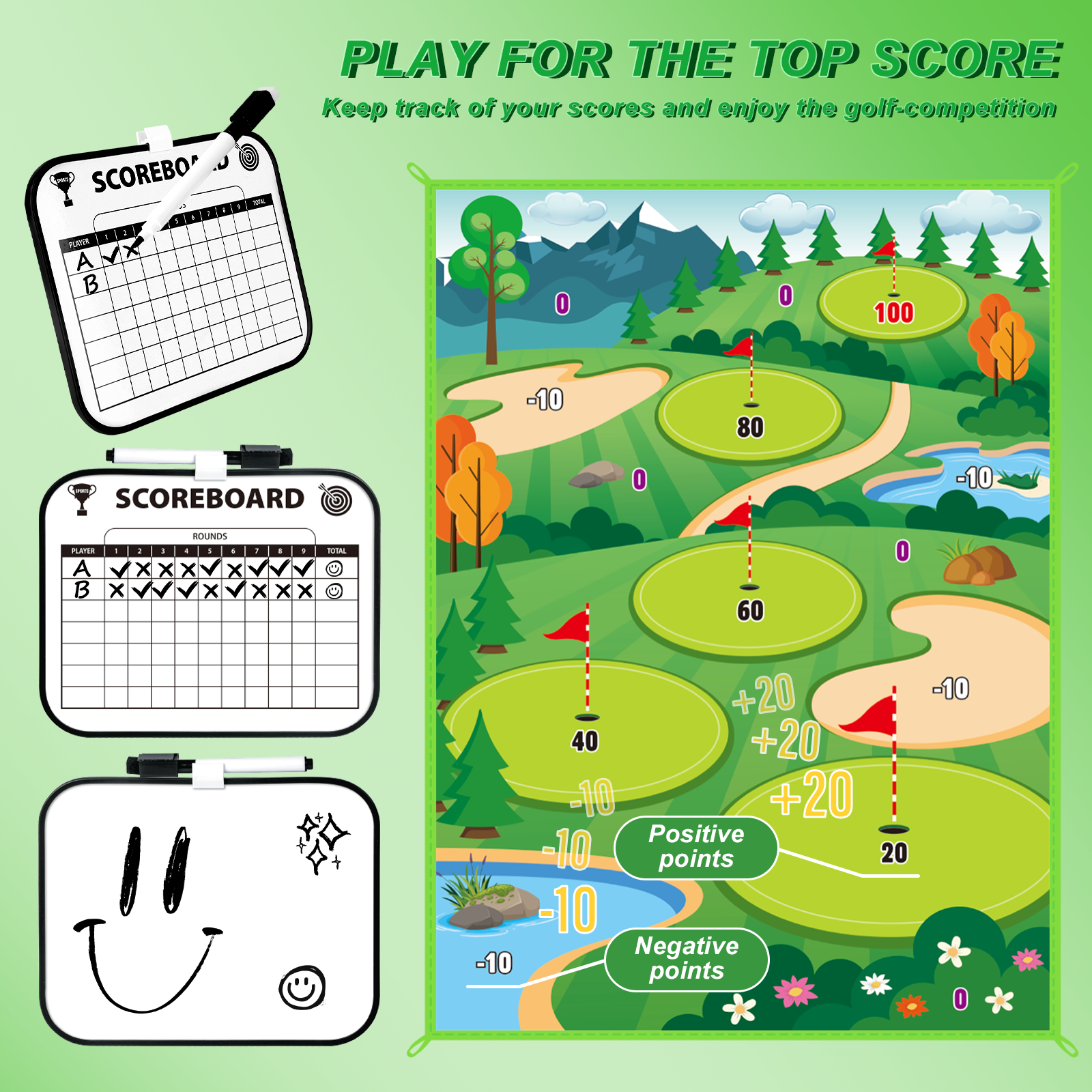 Outdoor Toy Golf Chipping Game Set with Golf Hitting Practice Mat for Kids