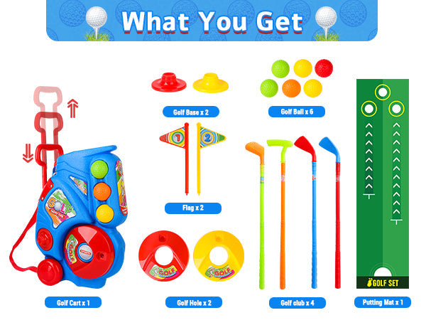 Golf Clubs Toy Set Outdoor Indoor Sports Garden Play Game Toy for Toddlers 3 4 5 Years Old